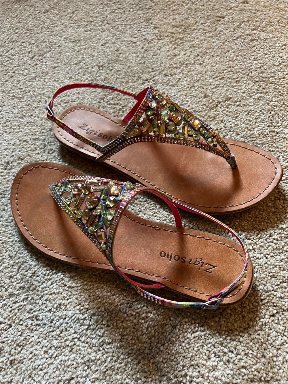 Zigi Soho Fazed Multicolor Jeweled Tan Slingback Sandals. 7.5. Like new.